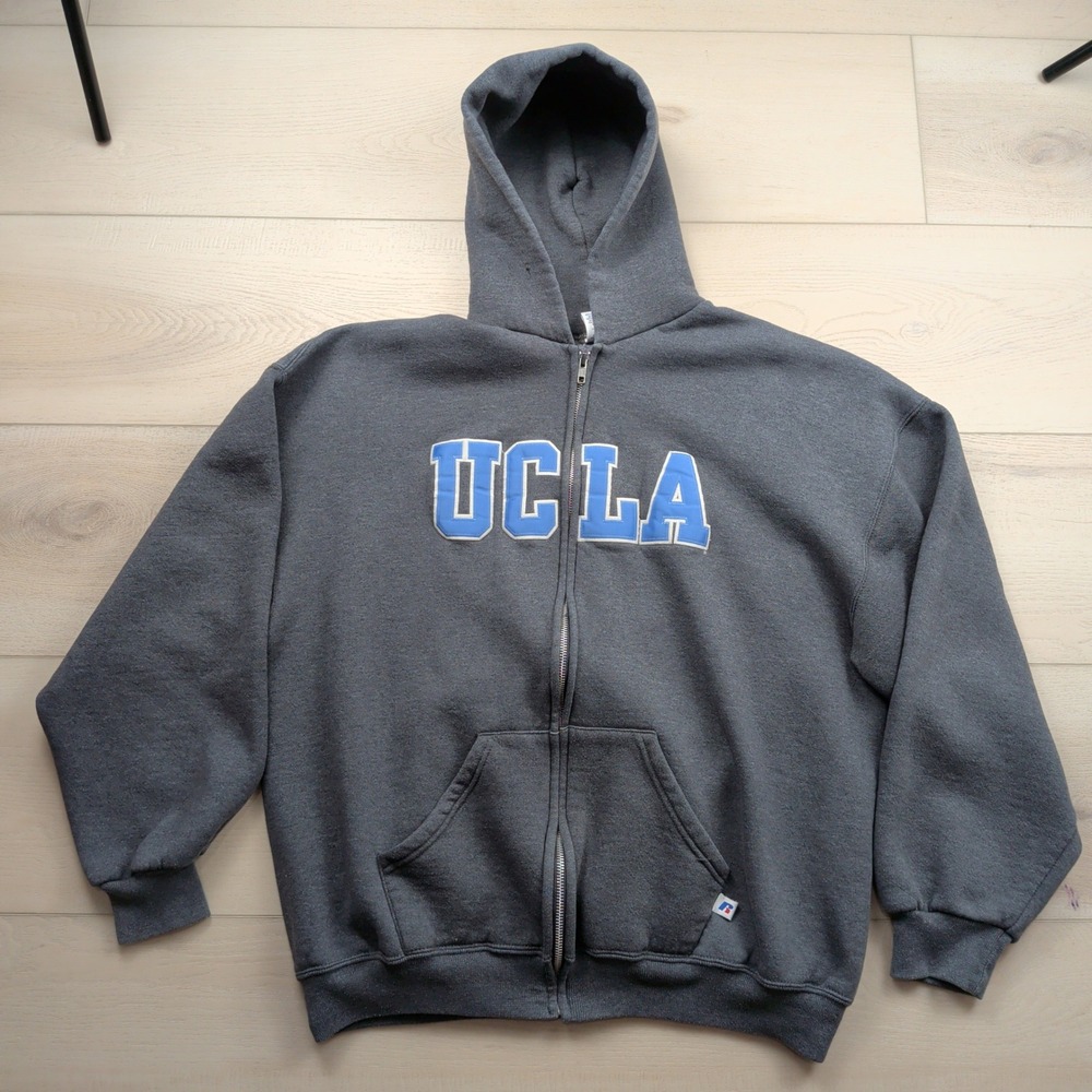 Vintage Russell Athletic UCLA Bruins Hoodie Mens XL Gray Full Zip Sweatshirt